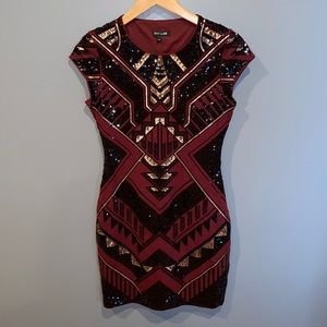 Express Aztec Print Sequin Dress